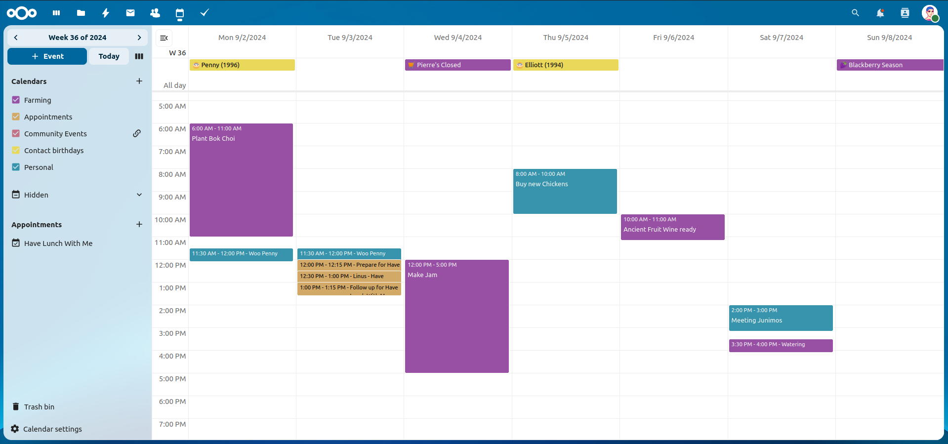 Capture d'écran de Nextcloud Agenda